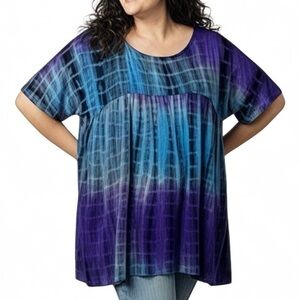 Weekend Suzanne Betro Tie dye Babydoll Top Blue & Purple Plus Size 2X Boho Beach